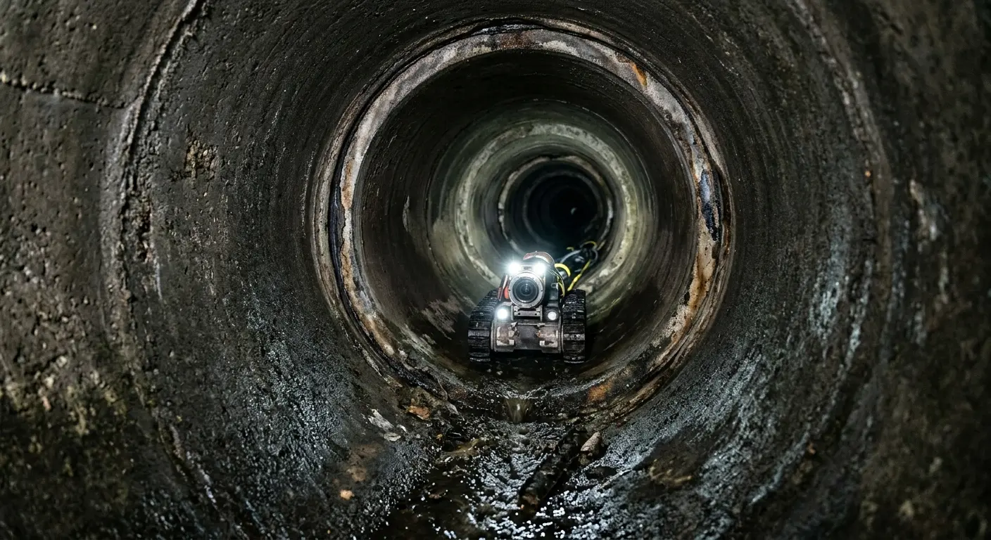 Robotic sewer camera inspecting pipe interior for Sewer Line Repair in Sturbridge